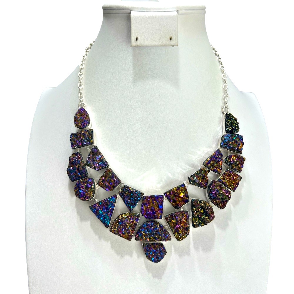 Titanium Drusy 925 Gemstone Large Necklace